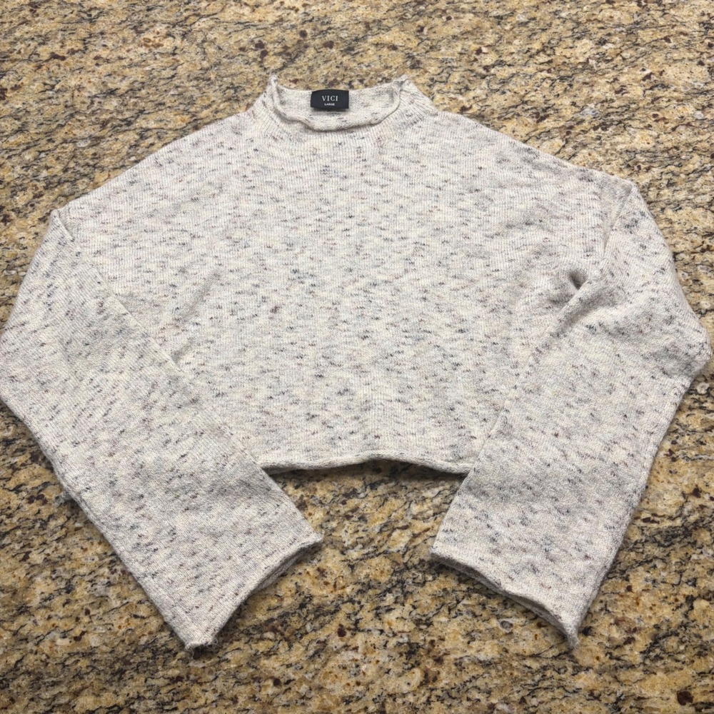 VICI Marled Oatmeal Cropped Mock Neck Sweater Large ws